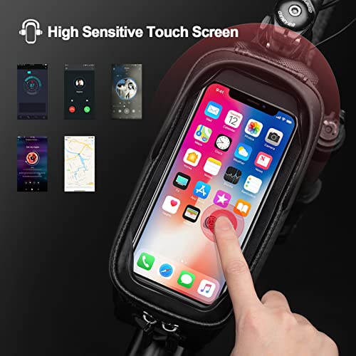 ROCKBROS Bike Bag Phone Mount Bag, Bike Accessories, EVA Waterproof Bike Phone Holder Bike Phone Bag, Front Frame Bag Top Tube Handlebar Bags Bicycle Accessories Pouch with Rain Cover Compatible Phones Under 6.8”