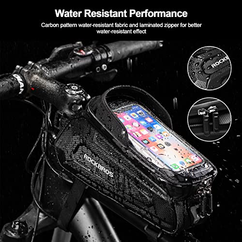 ROCKBROS Bike Bag Phone Mount Bag, Bike Accessories, EVA Waterproof Bike Phone Holder Bike Phone Bag, Front Frame Bag Top Tube Handlebar Bags Bicycle Accessories Pouch with Rain Cover Compatible Phones Under 6.8”