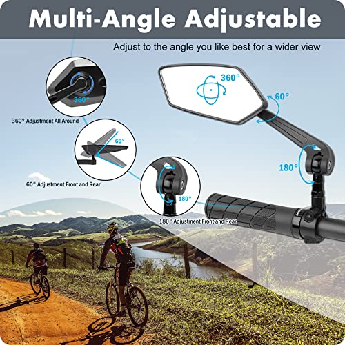 2-Pack Adjustable Bicycle Handlebar Mirrors 360° Rotatable
