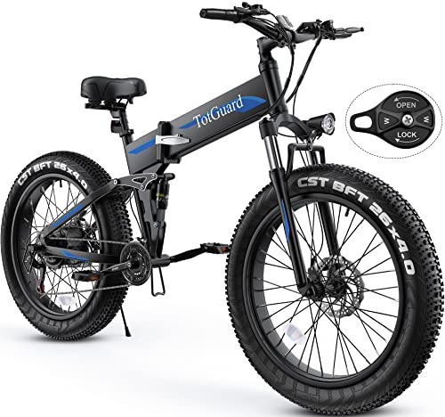 TotGuard Electric Bike, 26"x4" Electric Bike for Adults Fat Tire 500W 21.6MPH Ebike Foldable Adult Electric Bicycles E Bikes for Adults Electric 48V 10Ah Battery, Dual Shock Absorber, Lockable Fork