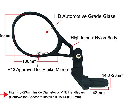 Hafny E-Bike Bar End Mirror, HD Glass