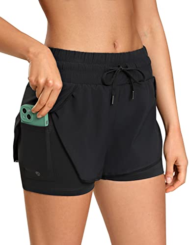 CRZ YOGA Women's 2-in-1 Workout Shorts Black