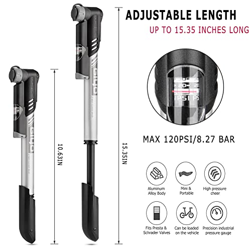 Compact Bike Pump with Gauge & Repair Kit