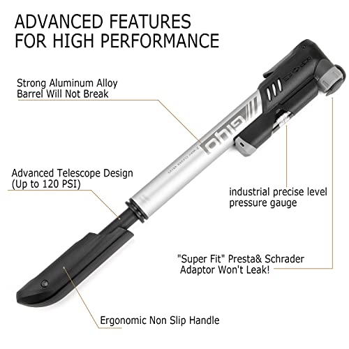 Compact Bike Pump with Gauge & Repair Kit