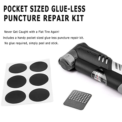 Compact Bike Pump with Gauge & Repair Kit