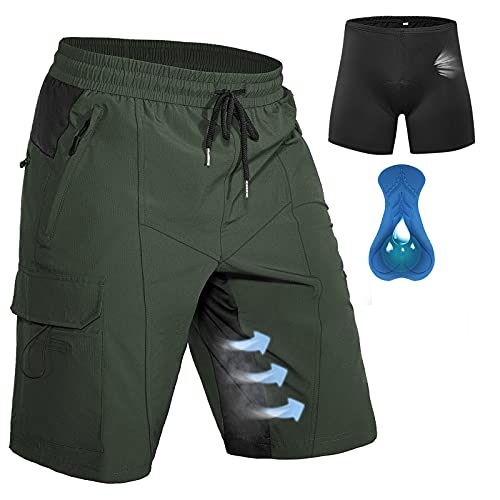 Men's Army Green MTB Cycling Shorts - Padded & Quick Dry