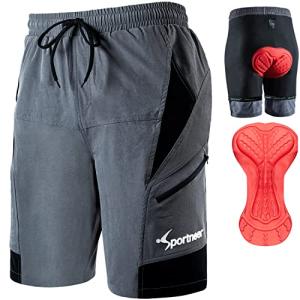 Sportneer Men's MTB Shorts - 3D Padding, Liner, Grey