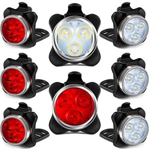 Vinsot 8 Pack USB Rechargeable Bike Light Set Bright Front Headlight Front and Rear LED Bicycle Light Cycling Lights with USB Cables White Red