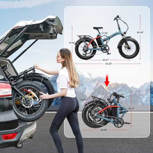 Hipeak 750W Electric Bike for Adults, Ebike 48V/15Ah, 20" x 4.0" Fat Tires Electric Bike Folding Ebikes with Removable Battery, Foldable Adults Electric Bicycles Front Suspension
