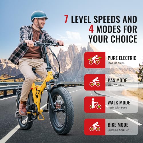Hipeak 750W Electric Bike for Adults, Ebike 48V/15Ah, 20" x 4.0" Fat Tires Electric Bike Folding Ebikes with Removable Battery, Foldable Adults Electric Bicycles Front Suspension