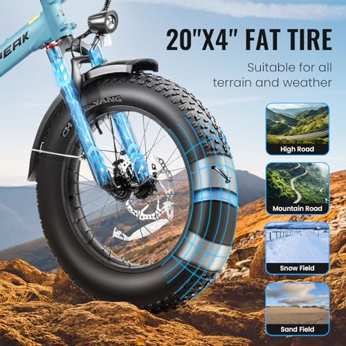 Hipeak 750W Electric Bike for Adults, Ebike 48V/15Ah, 20" x 4.0" Fat Tires Electric Bike Folding Ebikes with Removable Battery, Foldable Adults Electric Bicycles Front Suspension
