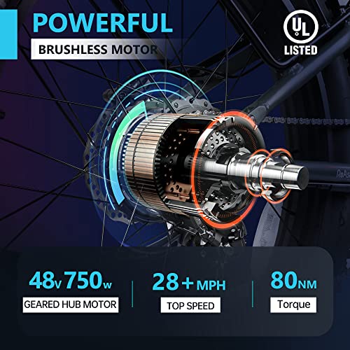 ReAspire Warrior Electric Bike for Adults 28MPH Folding Ebike 750W Motor 48V 14Ah Samsung Battery E Bikes 4.0 LCD Display All Terrain 26'' Fat Tire Foldable Mountain Bicycle Dual Shock Absorbers, Grey