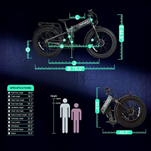 ReAspire Warrior Electric Bike for Adults 28MPH Folding Ebike 750W Motor 48V 14Ah Samsung Battery E Bikes 4.0 LCD Display All Terrain 26'' Fat Tire Foldable Mountain Bicycle Dual Shock Absorbers, Grey