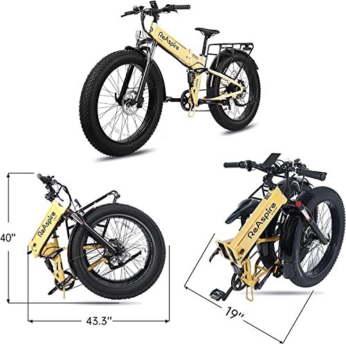ReAspire Warrior Electric Bike for Adults 28MPH Folding Ebike 750W Motor 48V 14Ah Samsung Battery E Bikes 4.0 LCD Display All Terrain 26'' Fat Tire Foldable Mountain Bicycle Full Suspension, Yellow