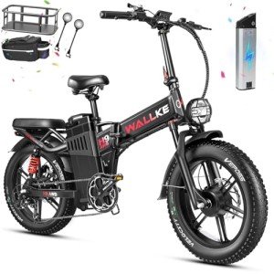 W Wallke Foldable Electric Bike, 3200W Peak Dual Motor Ebike, 48V 82Ah Long Range Ebikes for Adults, 20 Inch Fat Tire Folding Electric Bicycle, Full Suspension 34MPH Fast E Bike, APP Control, 7-Speed