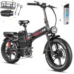 W Wallke Foldable Electric Bike, 3200W Peak Dual Motor Ebike, 48V 82Ah Long Range Ebikes for Adults, 20 Inch Fat Tire Folding Electric Bicycle, Full Suspension 34MPH Fast E Bike, APP Control, 7-Speed