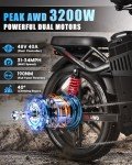 W Wallke Foldable Electric Bike, 3200W Peak Dual Motor Ebike, 48V 82Ah Long Range Ebikes for Adults, 20 Inch Fat Tire Folding Electric Bicycle, Full Suspension 34MPH Fast E Bike, APP Control, 7-Speed