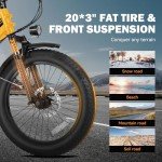 ACTBEST Speedy-ST Electric Bike for Adults, 20" Fat Tire Folding Electric Bicycle,Peak 750W, 40Miles Step-Through Ebike, 10.4Ah UL2849 Built-in Battery Ebikes with Fork Suspension,Yellow1
