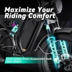 Electric Bike for Adults, 1500W 20" Fat Tire Ebike 52V 20Ah Removable Battery 30MPH 60 Miles Electric Bike Full Suspension Fork for Snow, Mountains, All-Terrain Moped Style Electric Bicycle(Black)