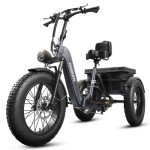 PUCKIPUPPY Electric Tricycle for Adult with 750W Motor, 60 Miles Range Pickup Class Trike, 500 Lbs Load Electric Trike with Rear Differential and 20” Fat Tires, 48V 18AH Cell Battery, Husky (Grey)