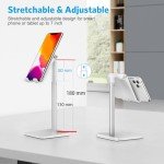 Cell Phone Stand, OMOTON Adjustable Angle Height Desk Phone Dock Holder for iPhone SE 16 Pro Max/Plus/XS/XR, Samsung Galaxy S20 / S10 / S9 / S8 and Other Phones (3.5-7.0-Inch),Silver