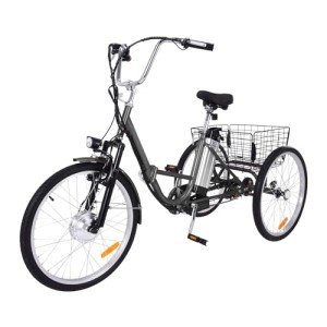 PhoenixCrest 26 Inch 3 Wheel Folding Electric Bicycle for Adults Electric Tricycle with Basket, 36V Removable Battery, 250W Brushless Motor, 7 Speed Ebike Trike (Dark Gray)