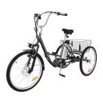PhoenixCrest 26 Inch 3 Wheel Folding Electric Bicycle for Adults Electric Tricycle with Basket, 36V Removable Battery, 250W Brushless Motor, 7 Speed Ebike Trike (Dark Gray)