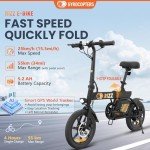 Gyrocopters Rizz Electric Bike for Adults/Teens | UL2849 Safe Folding Ebike | Peak 400W Brushless Motor 14*2 Inch Tire | Speed upto 15.5mph Range upto 34miles Light E-bike SMART ANTI-THEFT GPS TRACKER