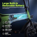 Electric Bike for Adults, 16" Folding 400W(750W Peak) Motor Ebike with Removable 15AH 540WH Battery, 50-60 Miles Max Range, 20MPH Max Speed, Magnesium Alloy Dual Disc Brakes City Commuter Bicycle