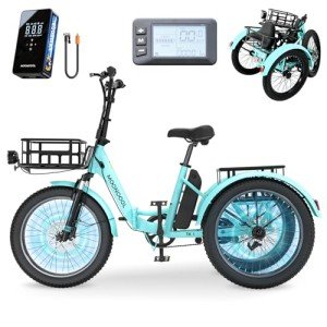 MOONCOOL Electric Trike, Electric Tricycle for Adults, 20" Folding 3 Wheels Electric Bicycle Bikes, 48V 500W/750W Motorized Electric Ebike with Aluminum Frame, Removable Battery and Basket