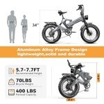 Foldable Electric Bike for Adults, 2000W Peak Motor Ebike, 48V 25AH Removable Battery, 20"x4.0" Fat Tires 35MPH Dirt Bike, 100 Miles Hydraulic Disc Brake Magnesium alloy Frame Folding Mountain Bicycle