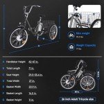PhoenixCrest 26 Inch 3 Wheel Folding Electric Bicycle for Adults Electric Tricycle with Basket, 36V Removable Battery, 250W Brushless Motor, 7 Speed Ebike Trike (Dark Gray)