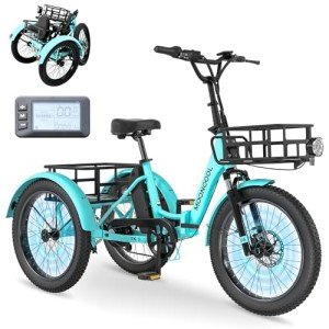 MOONCOOL Electric Tricycle Folding Trike for Adults 500W 48V Removable Battery 20 Inches 3 Wheels Electric Bikes Bicycle for Adults, Three Wheel Electric Cruiser Tricycle