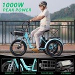 MOONCOOL Electric Tricycle Folding Trike for Adults 500W 48V Removable Battery 20 Inches 3 Wheels Electric Bikes Bicycle for Adults, Three Wheel Electric Cruiser Tricycle