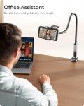 SAIJI Gooseneck Bed Phone Holder, Flexible Long Arm Phone Mount for Desk, Clip Bracket Clamp Stand, iPhone Stand, Mobile Cell Phone Stand Document Camera Nintendo Switch (Black)