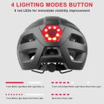 Bike Helmet, Mountain Bike Helmets for Men and Women, Front and Back LED Lights Safe Certified MTB Road Bicycle Helmet with Adjustable Brim