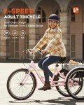 Viribus Adult Tricycle, 7 Speed Tricycle for Adults with Lock & Dual Chains, 3 Wheel Bikes for Adults, Adult Tricycles for Women Men Seniors, Adult Trike, 24 26 inch Three Wheel Bikes 400 lb. Pink