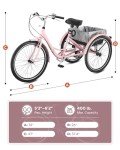 Viribus Adult Tricycle, 7 Speed Tricycle for Adults with Lock & Dual Chains, 3 Wheel Bikes for Adults, Adult Tricycles for Women Men Seniors, Adult Trike, 24 26 inch Three Wheel Bikes 400 lb. Pink