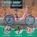 LILYPELLE Electric Tricycle for Adults, 350W 36V Electric Trike Motorized Three Wheel Electric Bicycle, 7 Speeds 3 Wheels 24" Adult Electric Tricycle with Large Basket
