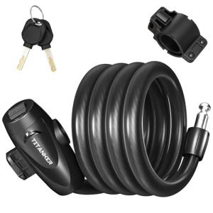 Titanker 4-Foot Coiled Bike Lock with Keys