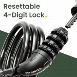 Titanker Bike Lock, Bicycle Lock 4 Feet Cable Lock 1/2 Inch Resettable Bike Lock Combination with Mounting Bracket, Bike Accessories for Bicycle, Electric Scooter, Motorcycle, Black