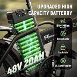 Foldable Electric Bike for Adults, 30+MPH, 48V 20Ah Removable Lithium Battery up to 80Miles, 20" Fat Tire 1000W Peak Motor Dirt Ebike Adult Electric Bicycle for Commute Beach Mountain E Bike
