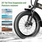Foldable Electric Bike for Adults, 30+MPH, 48V 20Ah Removable Lithium Battery up to 80Miles, 20" Fat Tire 1000W Peak Motor Dirt Ebike Adult Electric Bicycle for Commute Beach Mountain E Bike