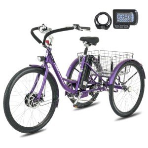 Viribus Electric Tricycle for Adults, 350W Electric Trike 7 Speed with 36V 13Ah Battery, 3 Wheel Electric Bikes for Adults 26 inch, E Trikes for Women Men Seniors, Ebike Trike 330 lb. Grape