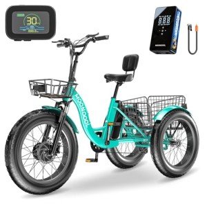 MOONCOOL Electric Tricycle for Adults, 20" x 4" Fat Tire Electric Trike, 48V 500W Motorized Electric Bicycle Bikes, 3 Wheels 7 Speed Ebike with Removable Battery, Aluminum Frame & Large Basket