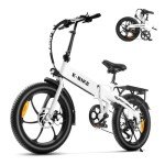 AIWARGOD 20" Folding Electric Bike for Adults | Lightweight Foldable Fat TIre Electric Bicycle - Weighs Only 45lbs | 500W Brushless Motor | 40+ Mile Range | 21mph Speed - Class 2 Ebike, White