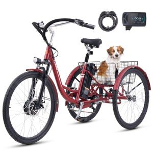 Viribus Electric Tricycle for Adults, Electric Trike 350W 7 Speed with UL 600wh Removable Battery & Suspension, 3 Wheel Electric Bike with Dual Chains, Motorized Adult Tricycle Seniors, 26 in Red