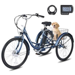 Viribus Electric Trike, 250W Electric Tricycle for Adults with UL 36V 13Ah Battery, 3 Wheel Electric Bike for Men Women Seniors with Basket, Motorized Adult Tricycle 330lb. 24 in E Trikes Sea Blue