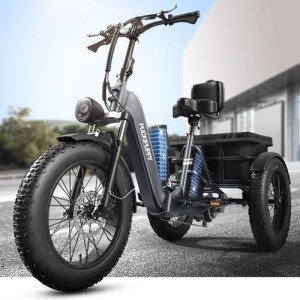 PUCKIPUPPY Dual Battery Electric Tricycle with 110-Mile High Range, 750w Motor Pickup Class Trike, 500lb Load Capacity, 20'' Fat Tires and Large Basket for City and Mountain Trails, Husky Plus (Grey)