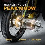 1000W Folding Electric Bike, 48V 20.8AH Large Removable Battery E-Bike, 30+MPH, 80 Miles Max Range, 20" Fat Tire Electric Bike for Adults, Adult Electric Bicycles Commute E-Bikes For Women/Men